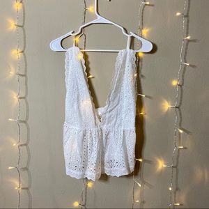 Shein whlite lace plunge babydoll top